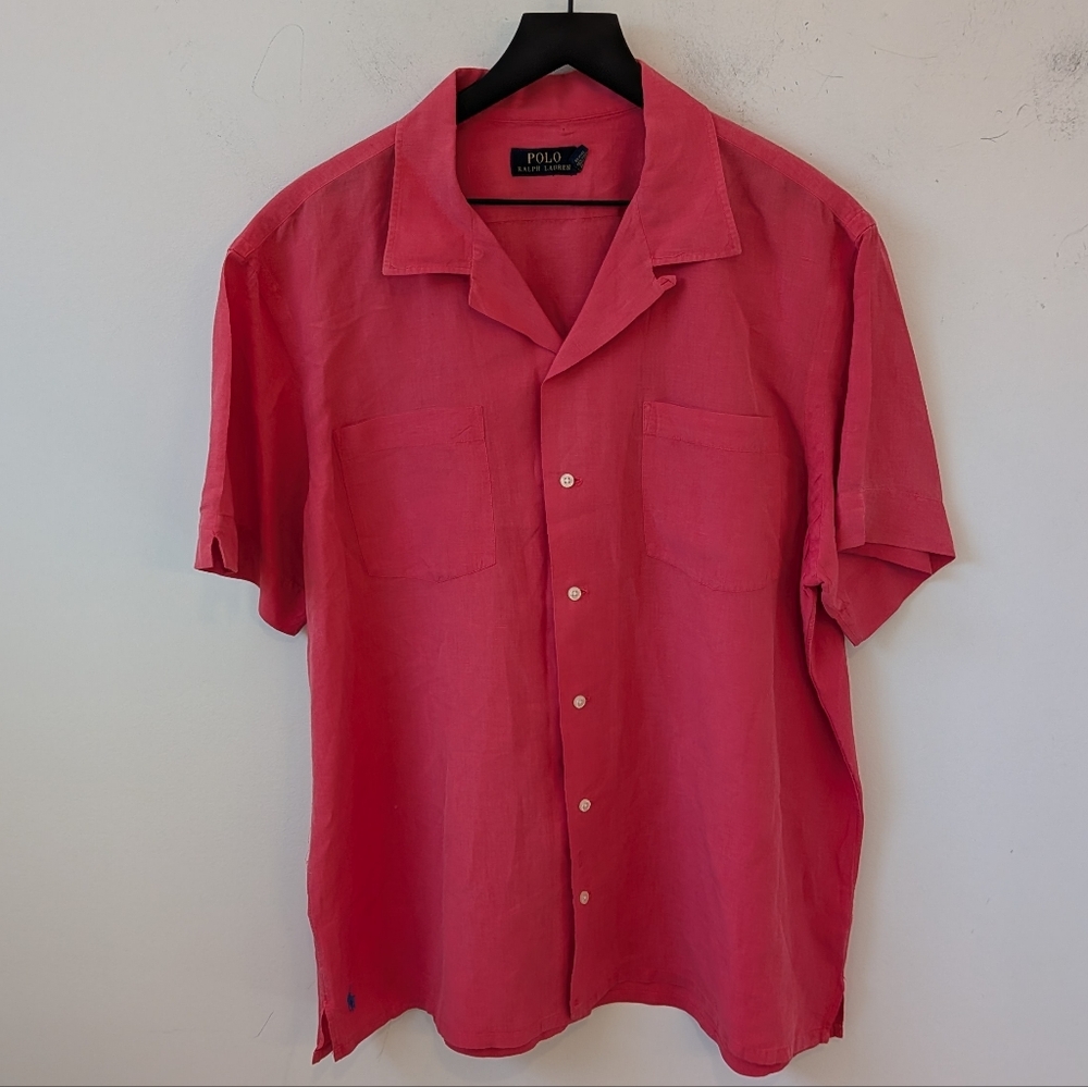 Polo Ralph Lauren Men's Salmon Linen Silk Short Sleeve Button Up Vacation XL